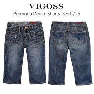 Vigoss Bermuda Denim Shorts Size 0 Long Jean Shorts Low Rise Stretch Blue